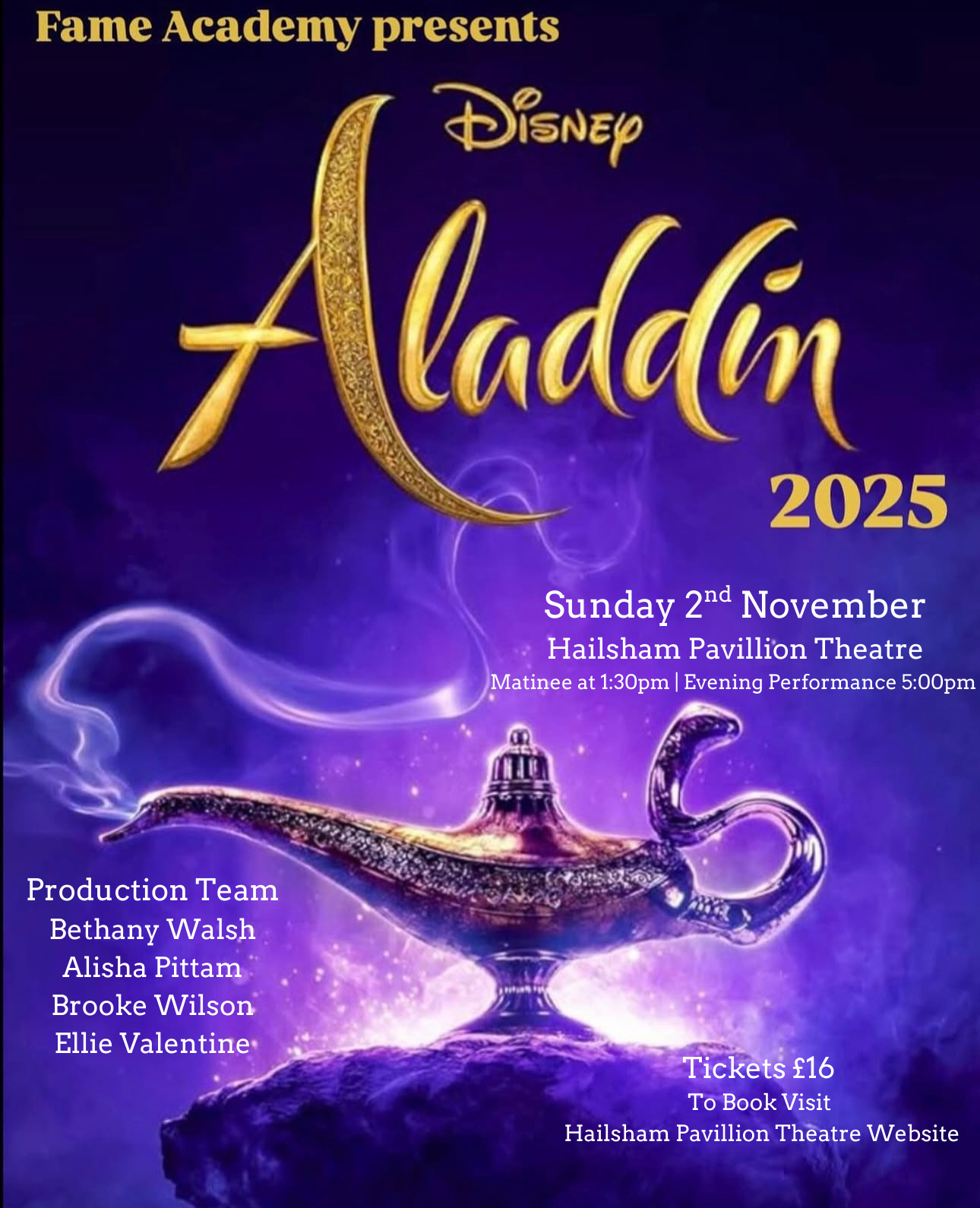 Aladdin the Musical – Presented by Fame Academy